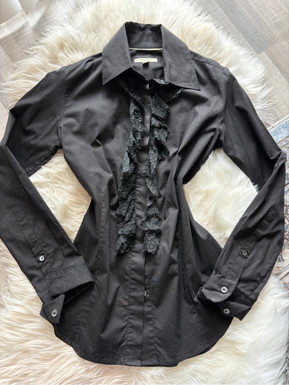 Burberry Black lace Front detail Button-Down Shirt